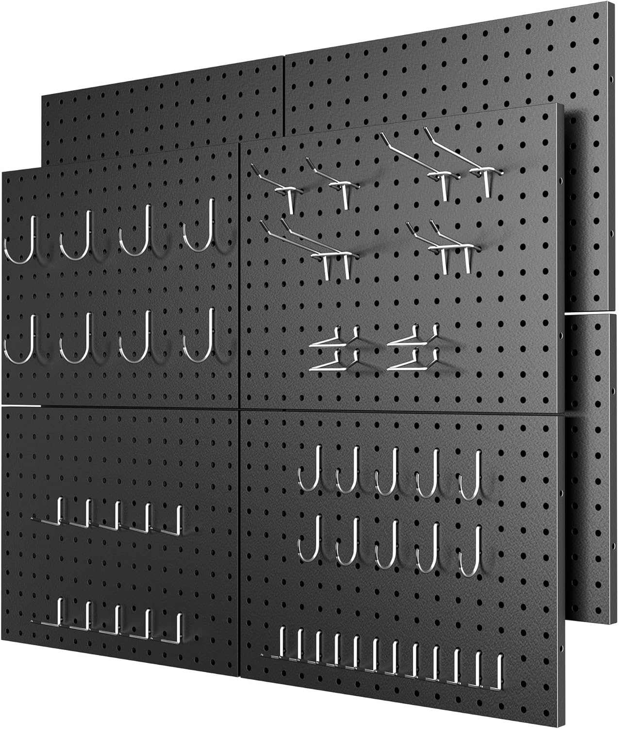 Peg Board 8 Pack Metal Pegboard Panels with 50 Hooks, Heavy Duty Pegboard Wall Organizer, Black Pegboards for Workbench, Garage Tool Storage, Office Organization, Kitchen, Craft Room