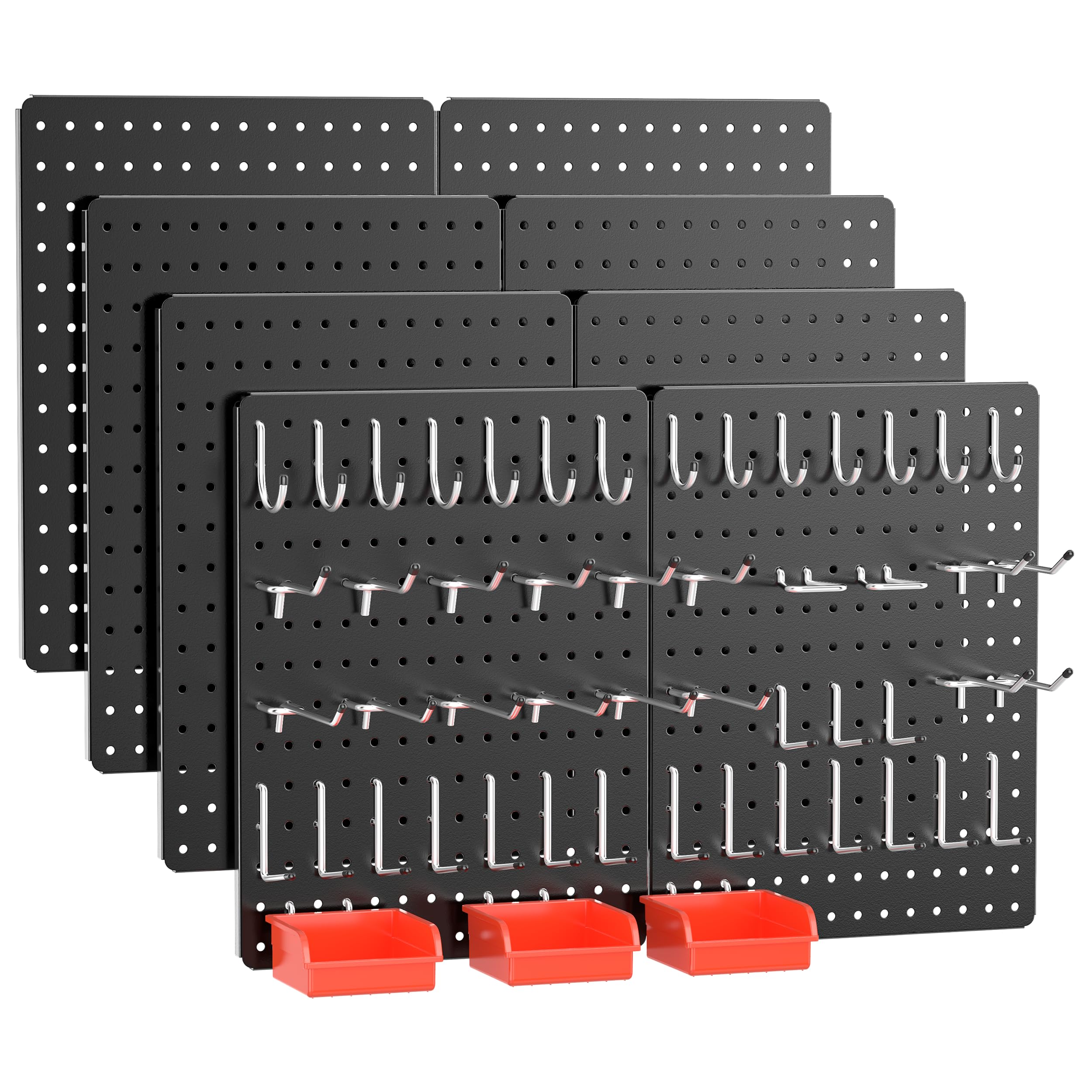 Peg Board, 110pcs Metal Pegboard Kit, Includes 4 Pack Black Peg Board Panels with Accessories and Hook Locks, Large Heavy Duty Peg Boards for Walls Home, Garage Tool Storage, Workbench