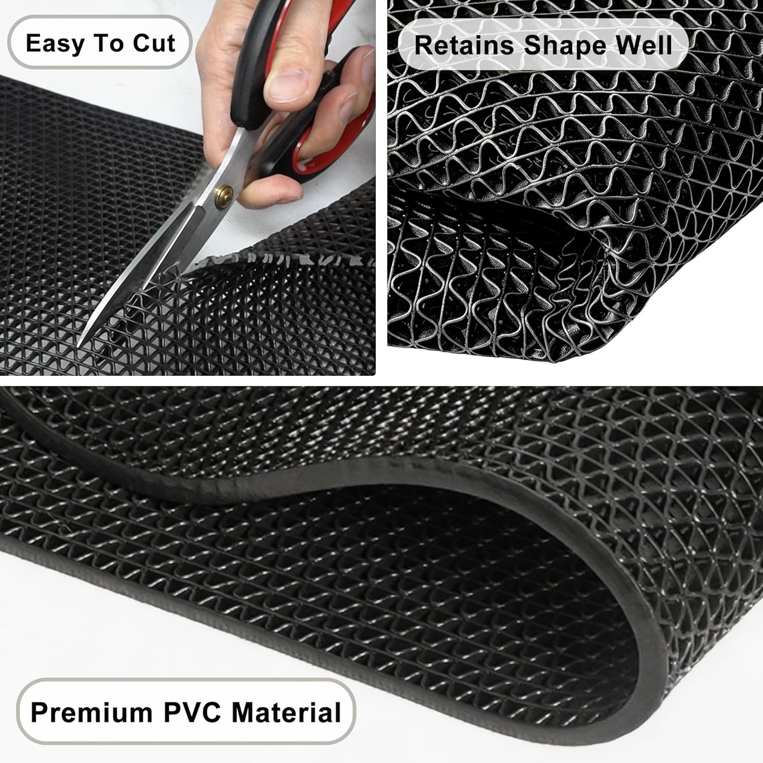 Commercial PVC Drainage Floor Mat Heavy Duty Non Slip Floor Matting with Drain Holes Wet Area Water Drain Flooring Mat for Bathroom Garage Swimming Pool Backyard Kitchen (Black, 3FTX16.4FT)