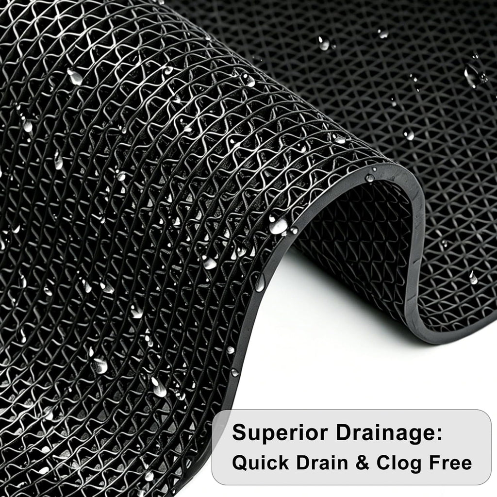 Commercial PVC Drainage Floor Mat Heavy Duty Non Slip Floor Matting with Drain Holes Wet Area Water Drain Flooring Mat for Bathroom Garage Swimming Pool Backyard Kitchen (Black, 3FTX16.4FT)