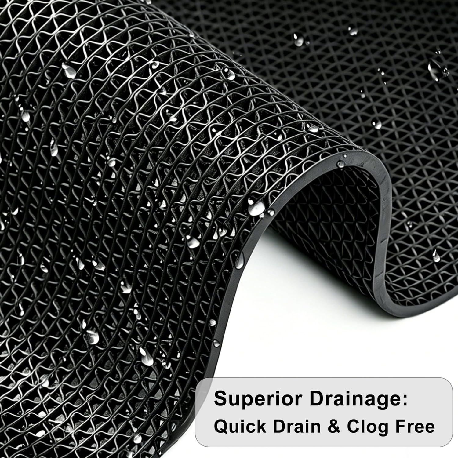 Commercial PVC Drainage Floor Mat Heavy Duty Non Slip Floor Matting with Drain Holes Wet Area Water Drain Flooring Mat for Bathroom Garage Swimming Pool Backyard Kitchen (Black, 3FTX16.4FT)