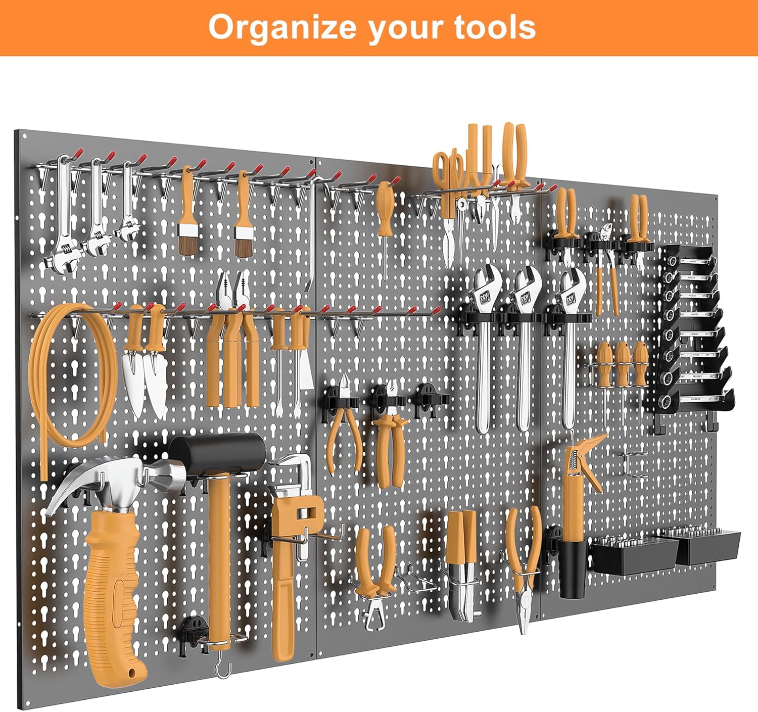 WALMANN Metal Pegboard Wall Tool Organizer Board with Pegboard Hooks, 24x48 in Tools Organizer Pegboard for Garage, Workbench, Peg Boards, Tool Storage Board with Hooks(Black)