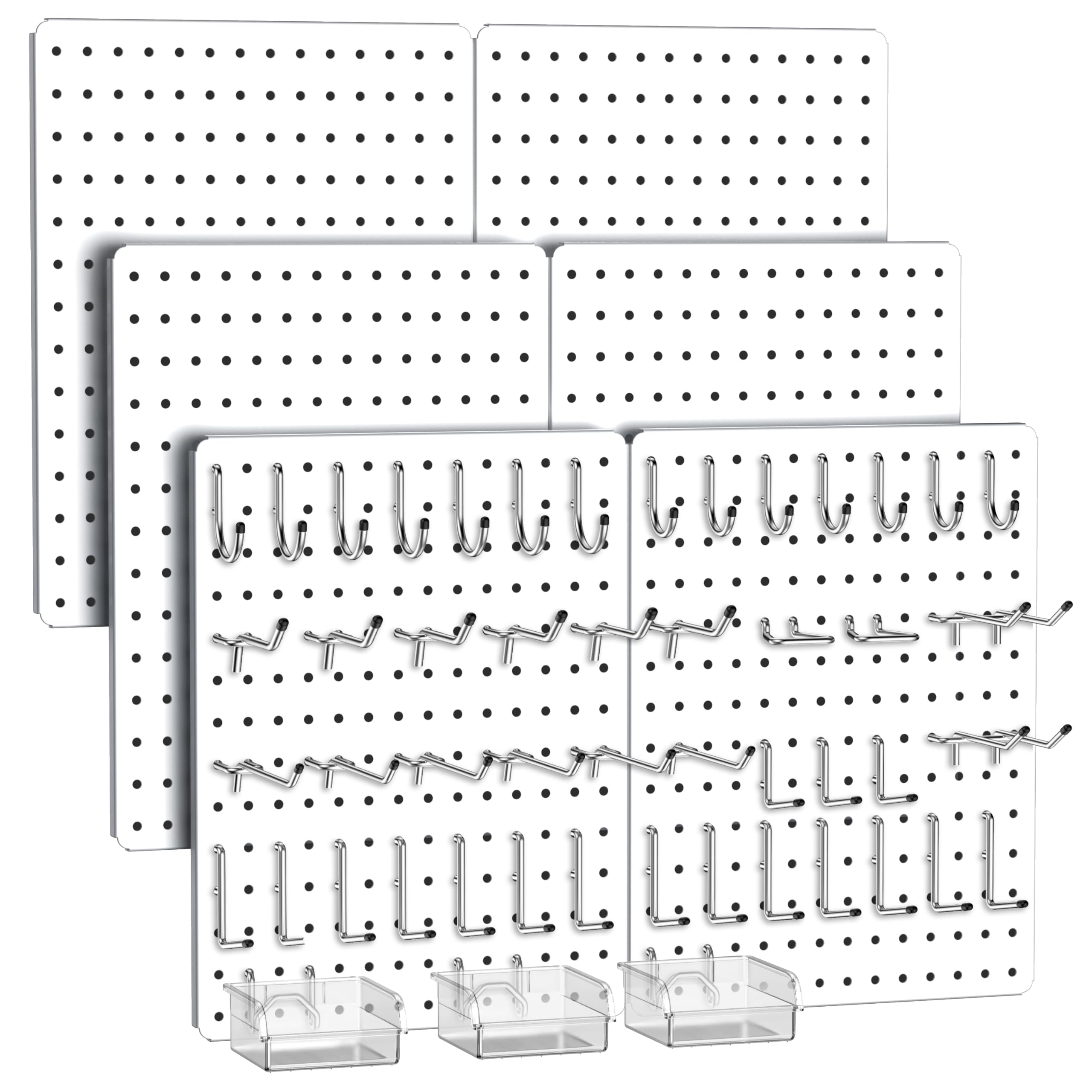 Peg Board, 110pcs Metal Pegboard Kit, Includes 4 Pack Black Peg Board Panels with Accessories and Hook Locks, Large Heavy Duty Peg Boards for Walls Home, Garage Tool Storage, Workbench