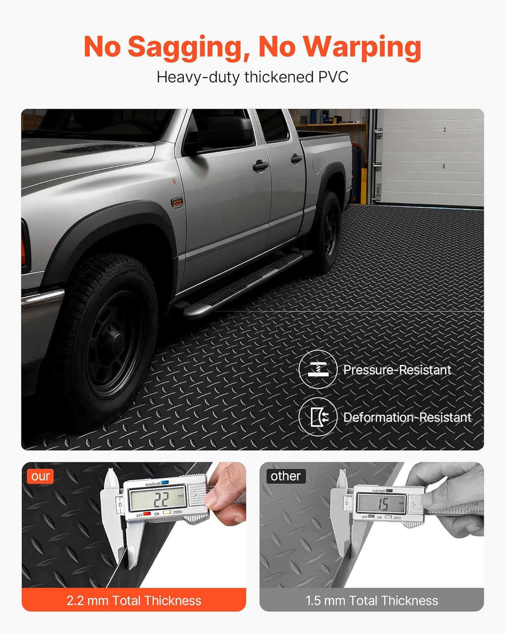 VEVOR Garage Floor Roll, 4 x 7 ft Garage Flooring Mat, 2.2 mm Thickened PVC Diamond Plate Floor Protector Mat with Double-Sided Tape, Non-Slip, Easy to Clean for Warehouse, Gyms, Trailer, Black