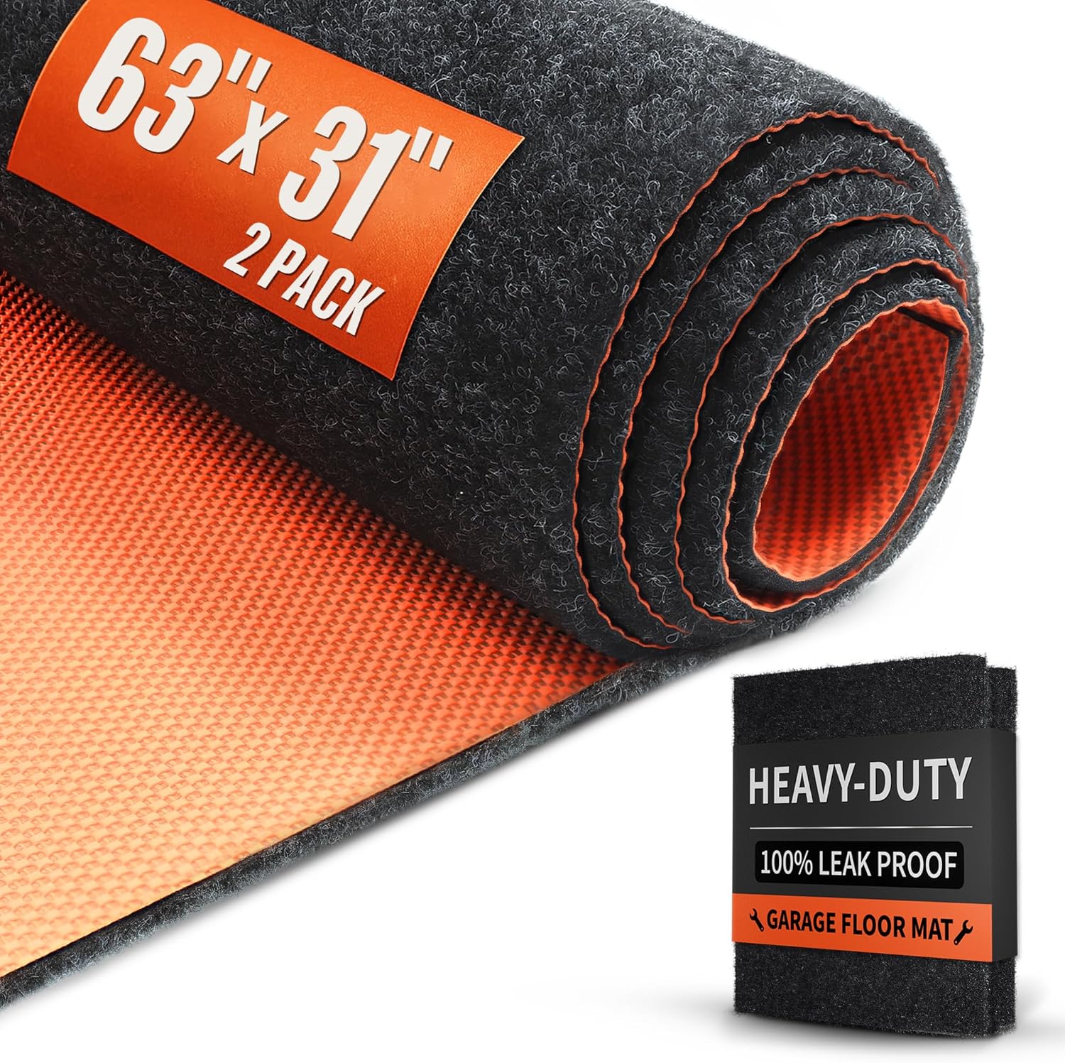Heavy Duty Oil Spill Mat, Garage Floor Mat, 63" x 31" Waterproof Rubber Backing Oil Absorbent Pads, 1/5" Thick Reusable Under Auto Repair Mat for Garage Floor Surface Protection-Dark Gray