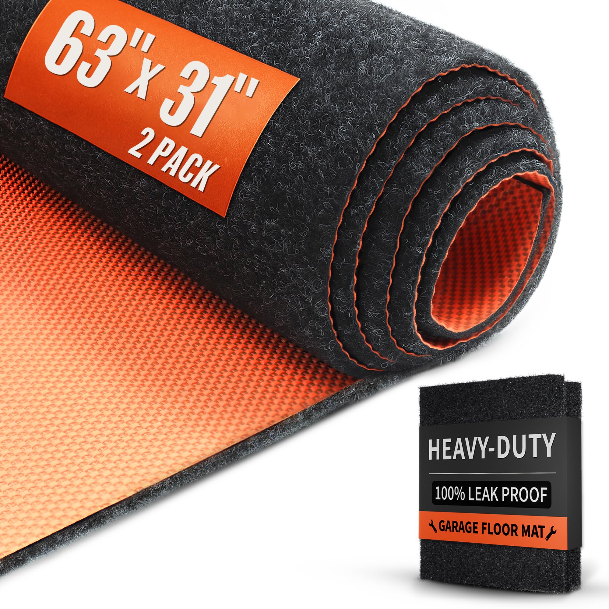 Heavy Duty Oil Spill Mat, Garage Floor Mat, 63" x 31" Waterproof Rubber Backing Oil Absorbent Pads, 1/5" Thick Reusable Under Auto Repair Mat for Garage Floor Surface Protection-Dark Gray