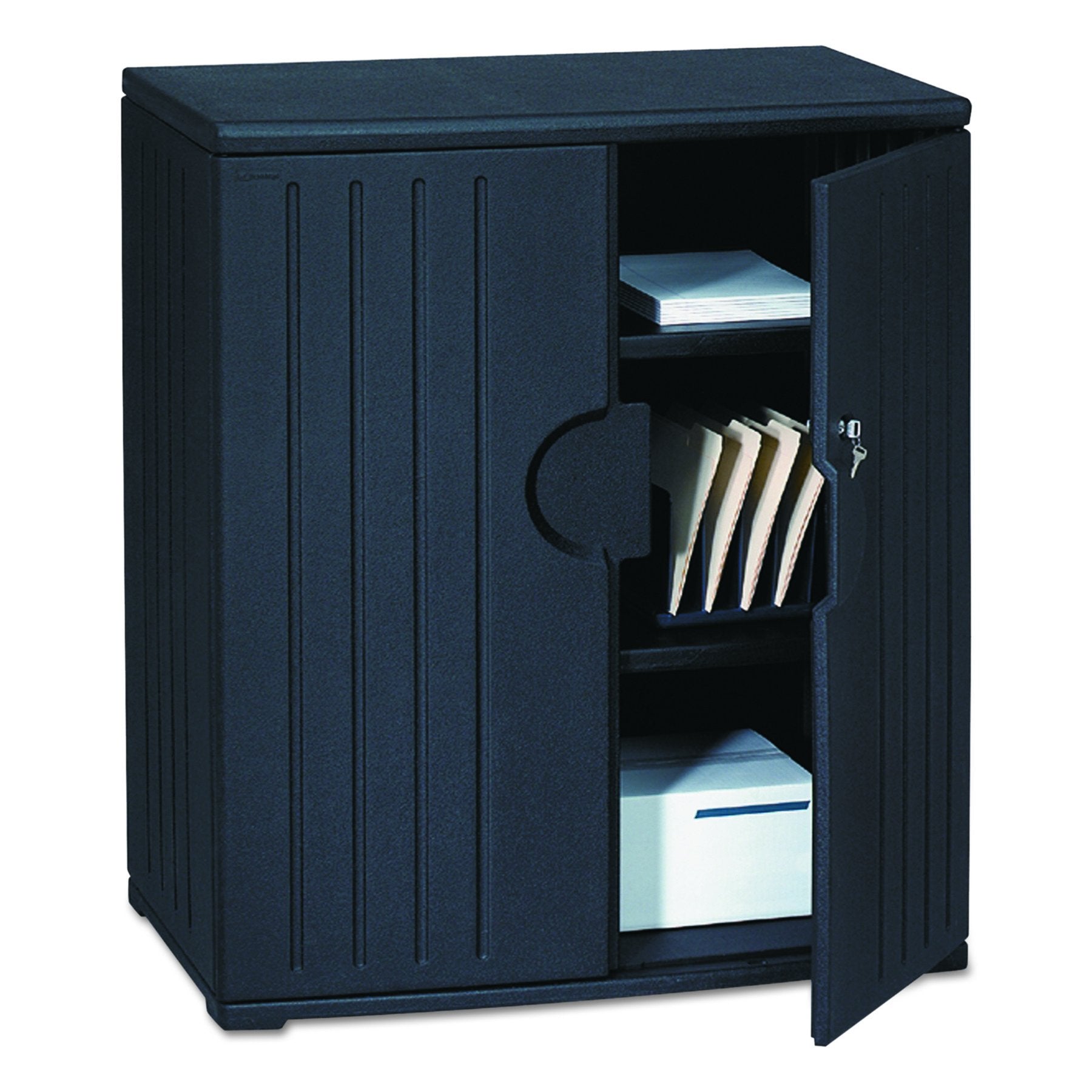 Iceberg Rough ‘N Ready Storage Cabinet – 72" Heavy-Duty Office Supply Organizer with 1 Fixed and 3 Adjustable Shelves, Lockable Doors, Black Finish – Industrial Utility Cabinet for Office or Garage
