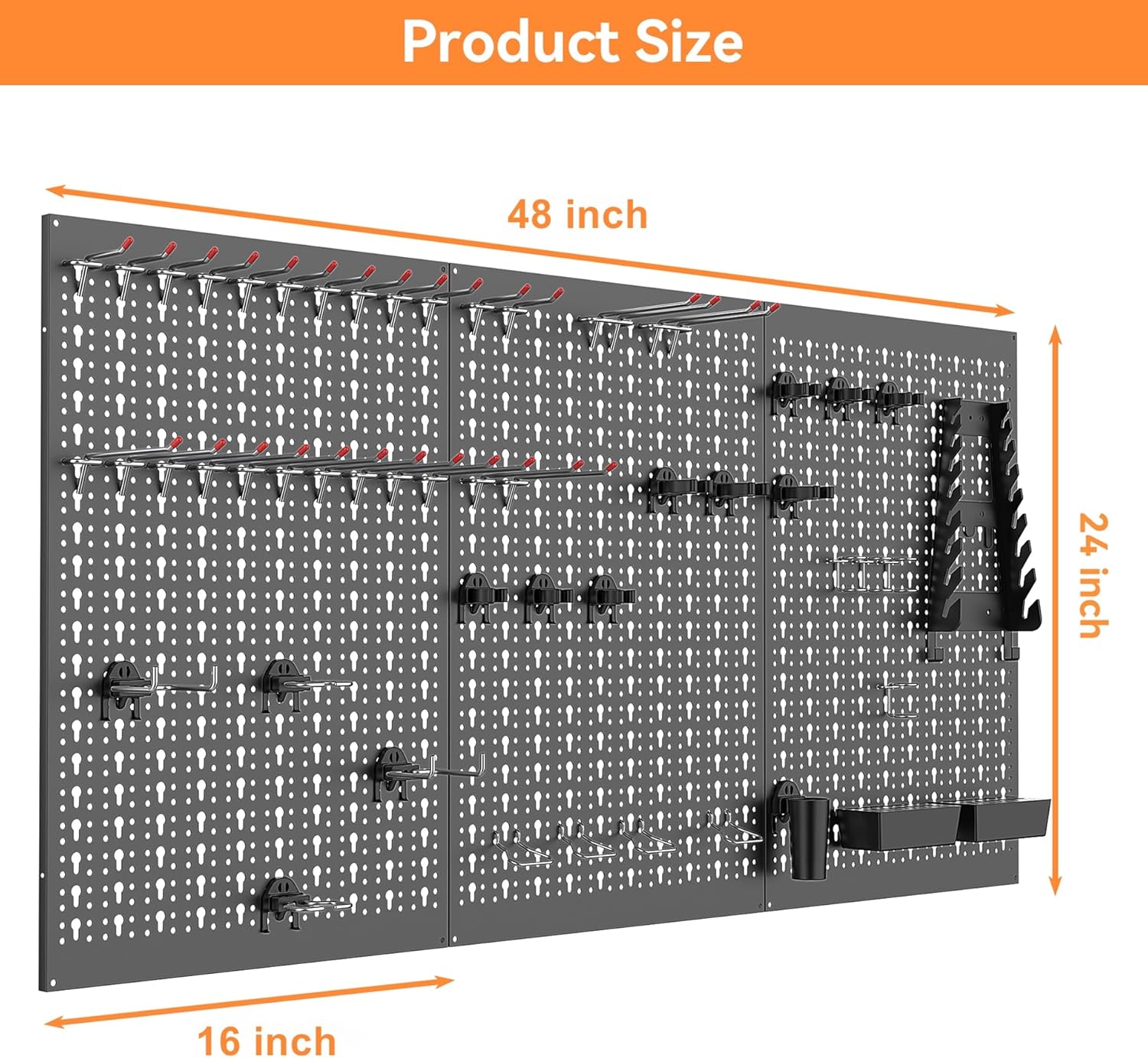 WALMANN Metal Pegboard Wall Tool Organizer Board with Pegboard Hooks, 24x48 in Tools Organizer Pegboard for Garage, Workbench, Peg Boards, Tool Storage Board with Hooks(Black)