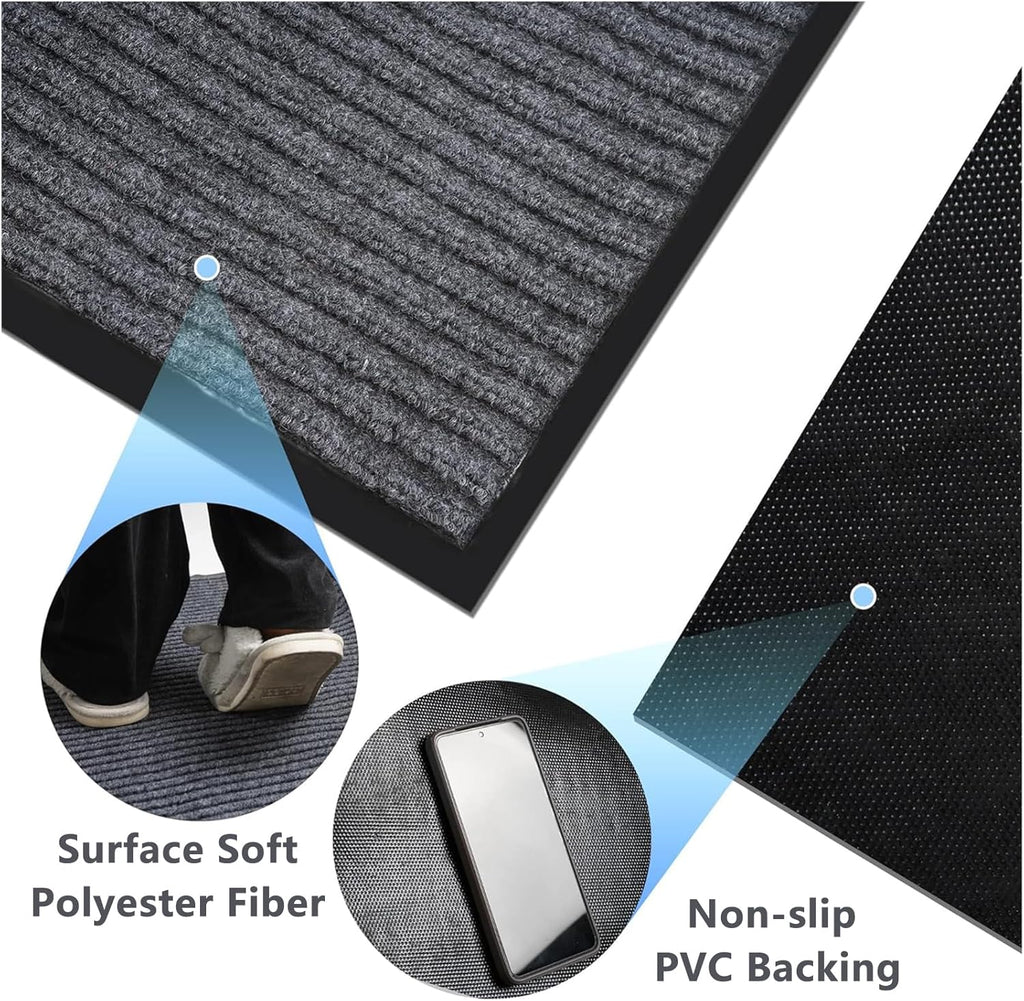 3 x 10 FT Commercial Runner Rug, Floor Mat Area Rugs with Non-Slip PVC Backing Indoor Outdoor Hallway Carpet Runner for Kitchen Balconies Living Room Dining Room Decks Patio - Gray