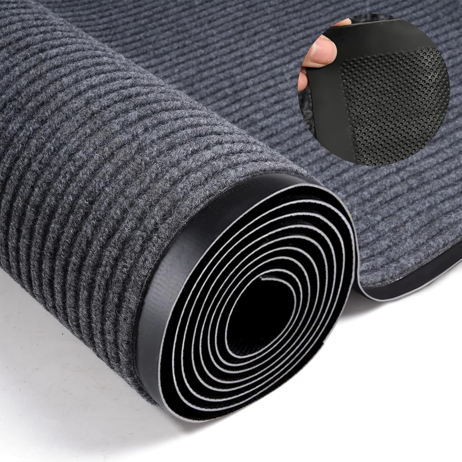 3 x 10 FT Commercial Runner Rug, Floor Mat Area Rugs with Non-Slip PVC Backing Indoor Outdoor Hallway Carpet Runner for Kitchen Balconies Living Room Dining Room Decks Patio - Gray