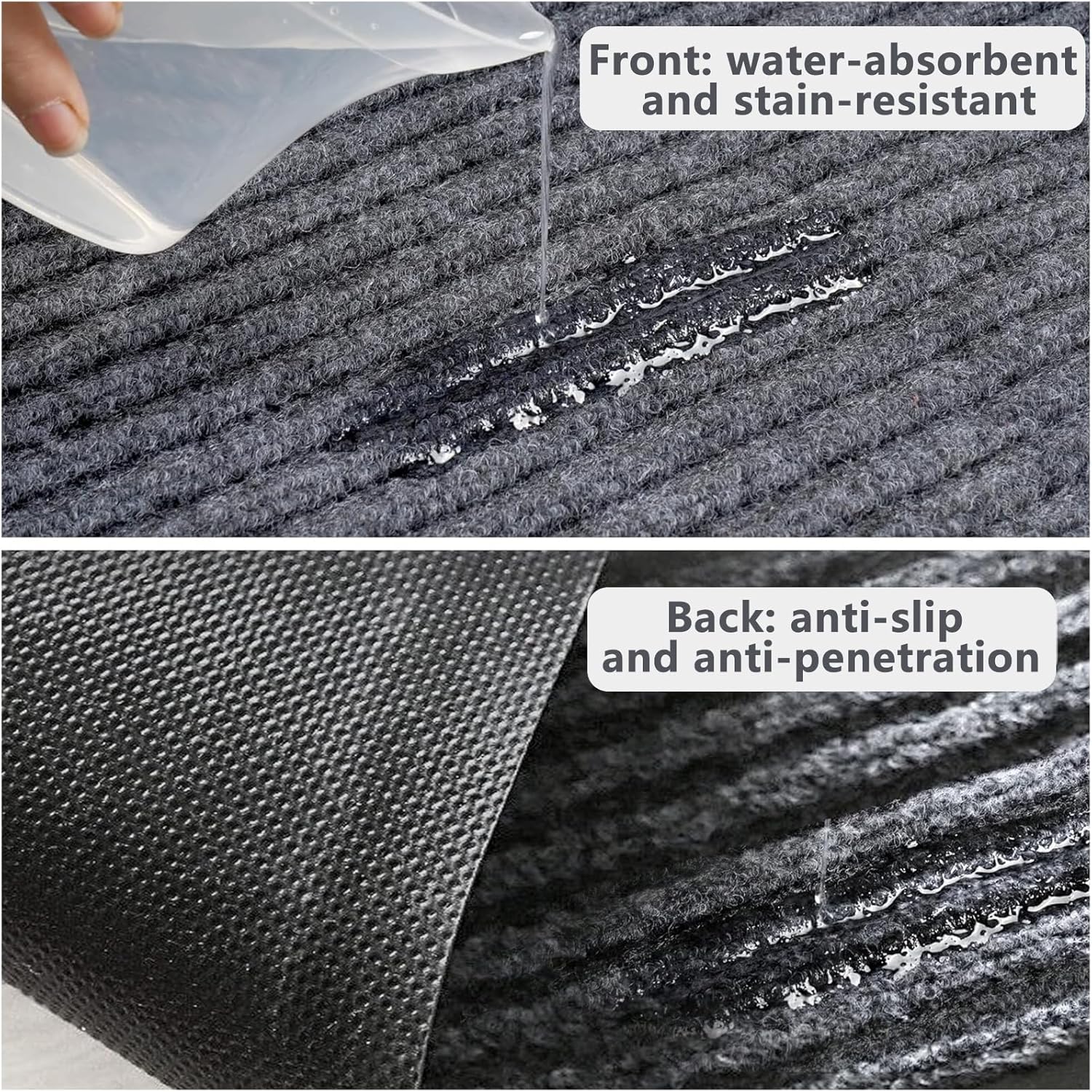 3 x 10 FT Commercial Runner Rug, Floor Mat Area Rugs with Non-Slip PVC Backing Indoor Outdoor Hallway Carpet Runner for Kitchen Balconies Living Room Dining Room Decks Patio - Gray