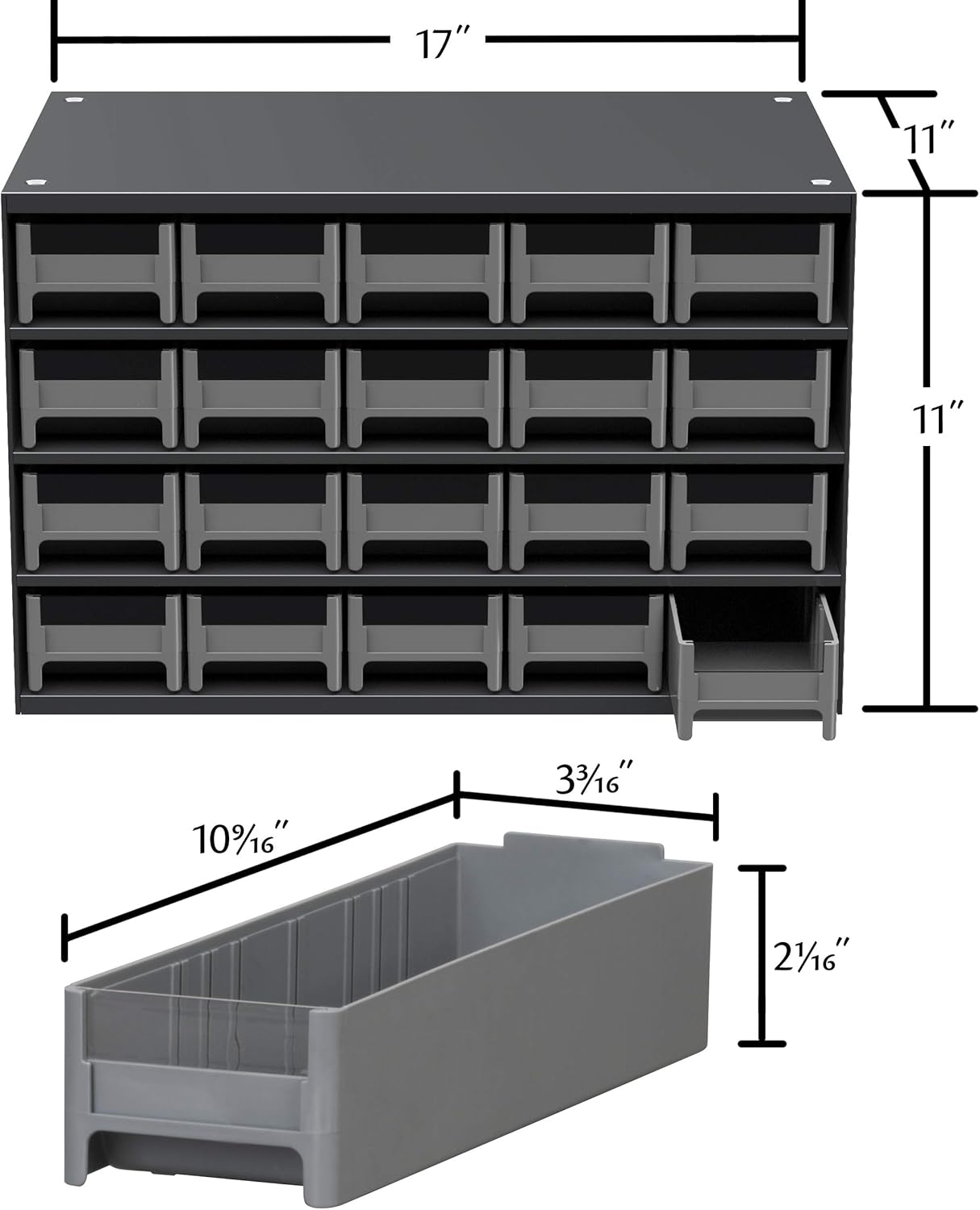 Akro-Mils Steel Garage Storage Cabinet, Small Parts Organizer Metal Cabinet for Hardware, Nails, Screws, Bolts, Nuts, and More, 17" W x 11" D x 11" H, 20-Drawer, Gray Cabinet/Gray Drawers (19320)