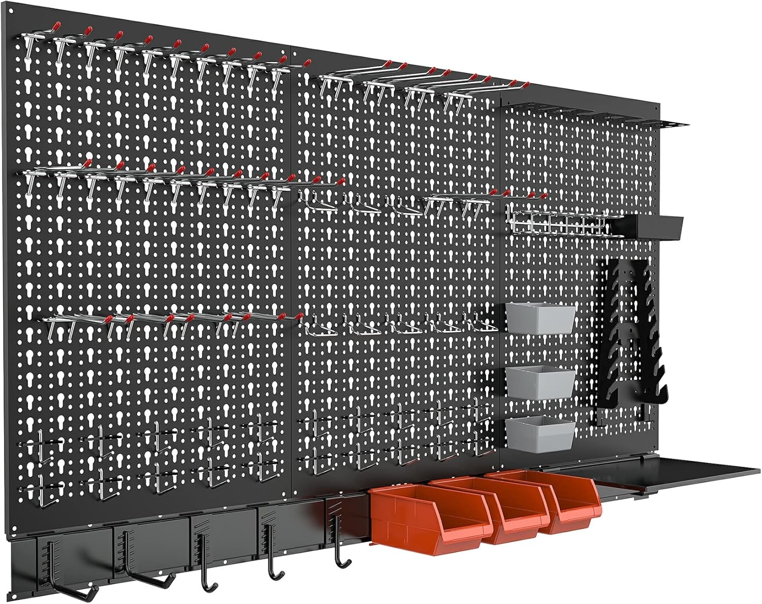 TORACK Metal Pegboard Wall Organizer System for Garage, 109PCS Kit with Pegboard Bins, Hooks, Peg Locks, Black Steel