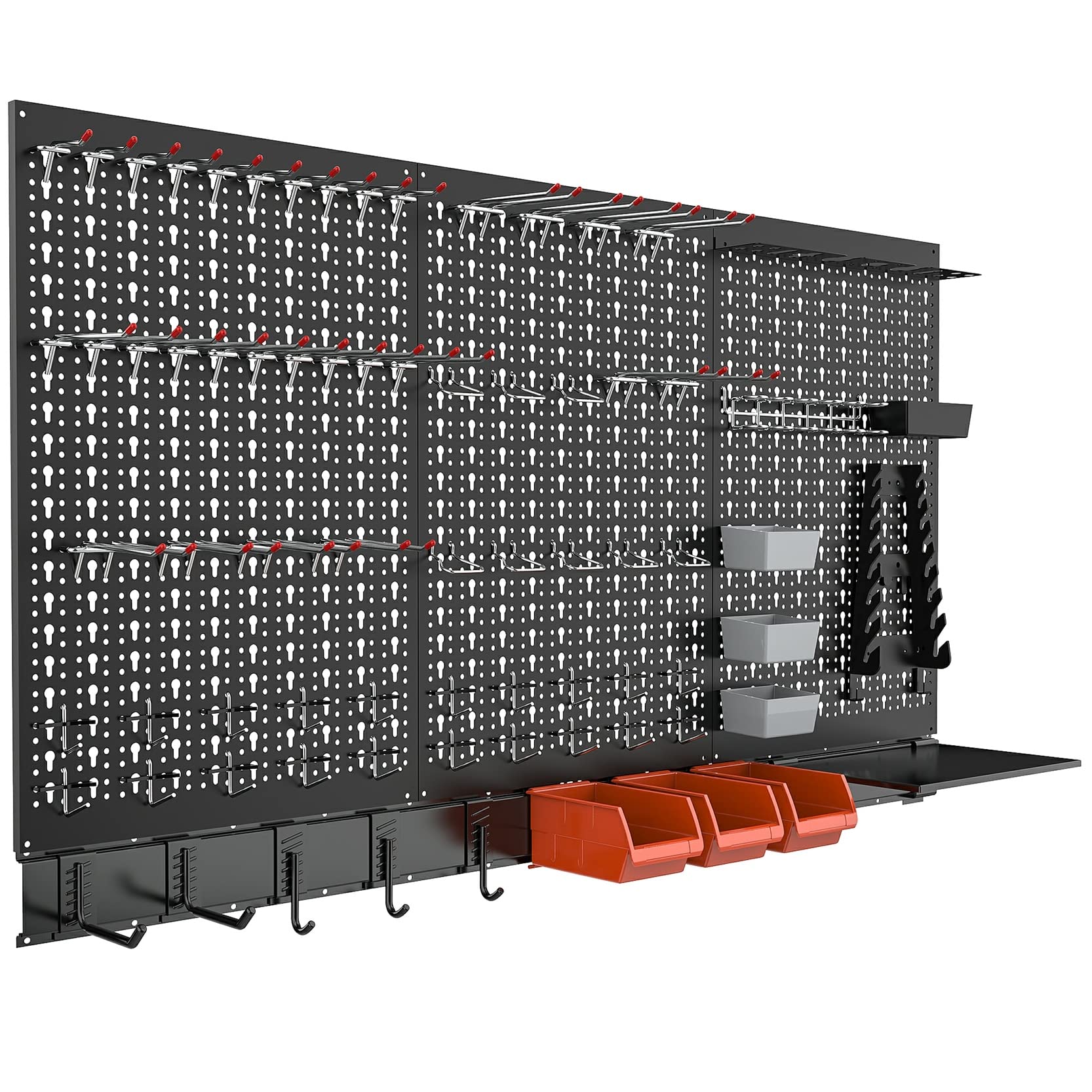 TORACK Metal Pegboard Wall Organizer System for Garage, 109PCS Kit with Pegboard Bins, Hooks, Peg Locks, Black Steel