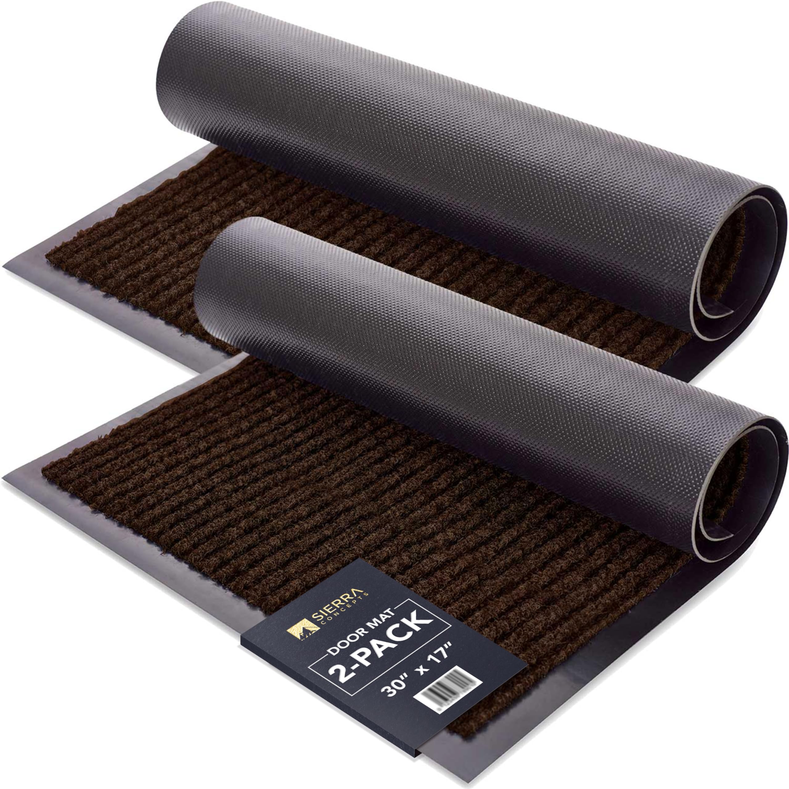 Sierra Concepts Front Door Mat Welcome Floor Mats - Entryway Indoor Outdoor Entrance Doormat, Patio, Porch, Muddy Shoe, Inside Outside Low Profile, 30x17 inches, 2-Pack Gray