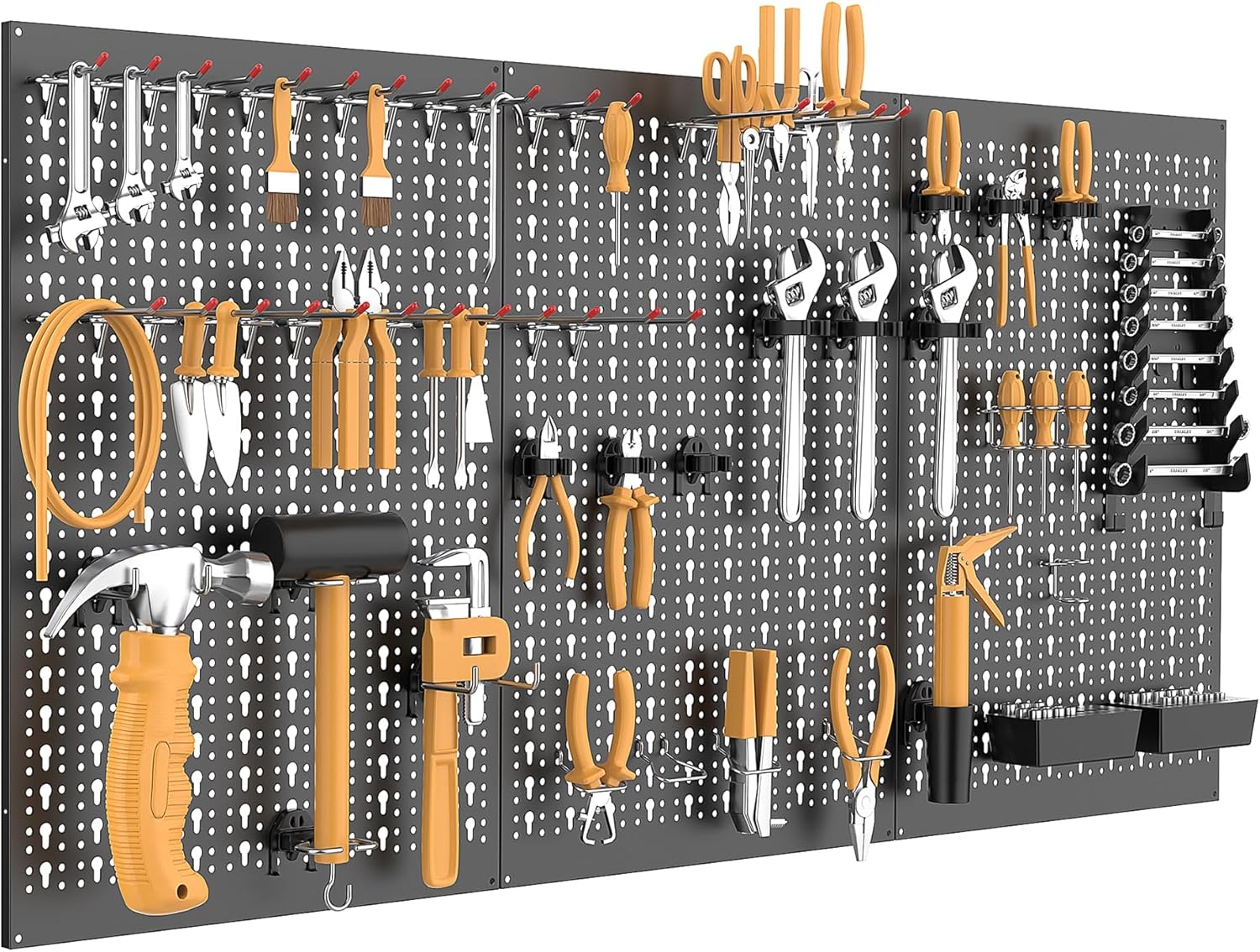 WALMANN Metal Pegboard Wall Tool Organizer Board with Pegboard Hooks, 24x48 in Tools Organizer Pegboard for Garage, Workbench, Peg Boards, Tool Storage Board with Hooks(Black)