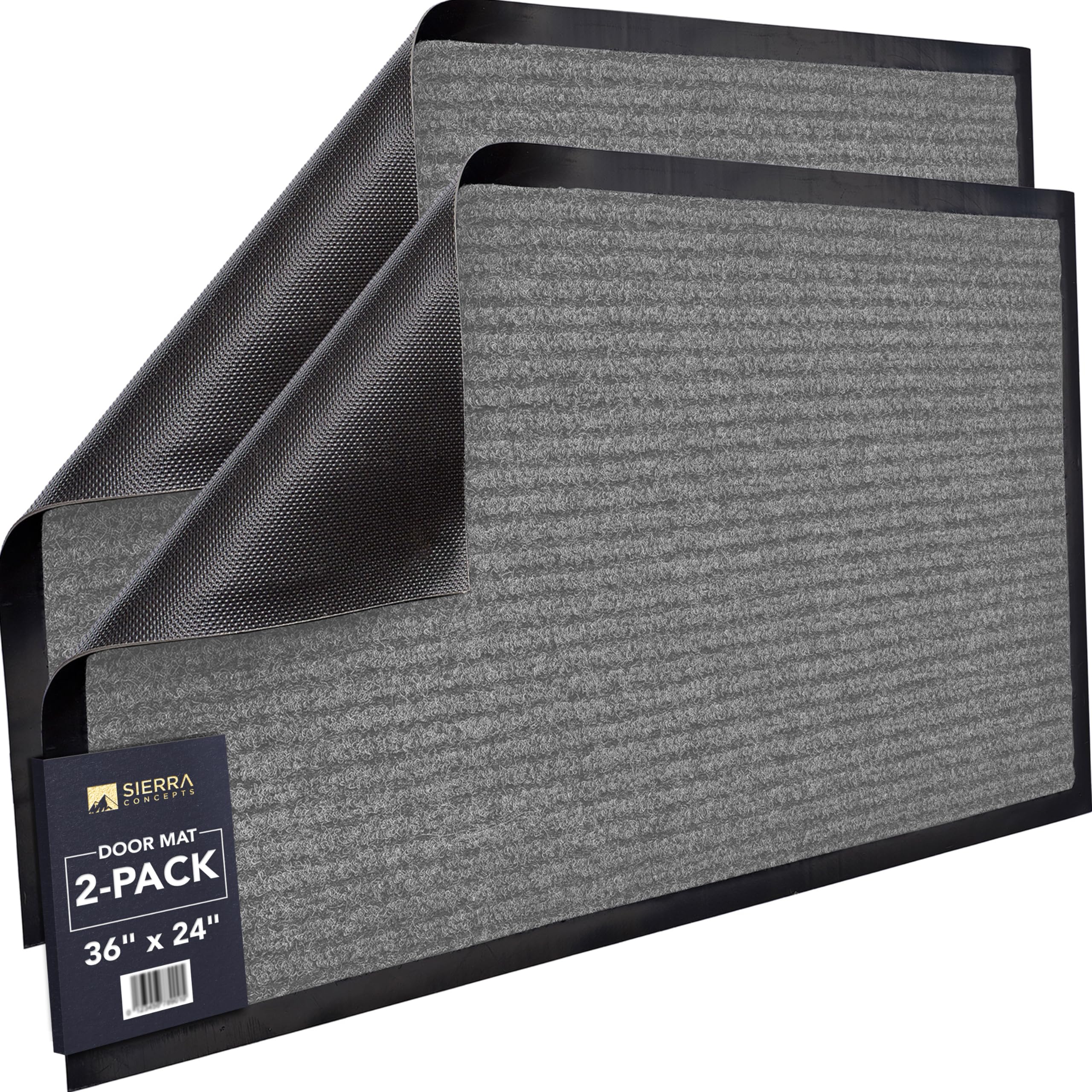 Sierra Concepts Front Door Mat Welcome Floor Mats - Entryway Indoor Outdoor Entrance Doormat, Patio, Porch, Muddy Shoe, Inside Outside Low Profile, 30x17 inches, 2-Pack Gray