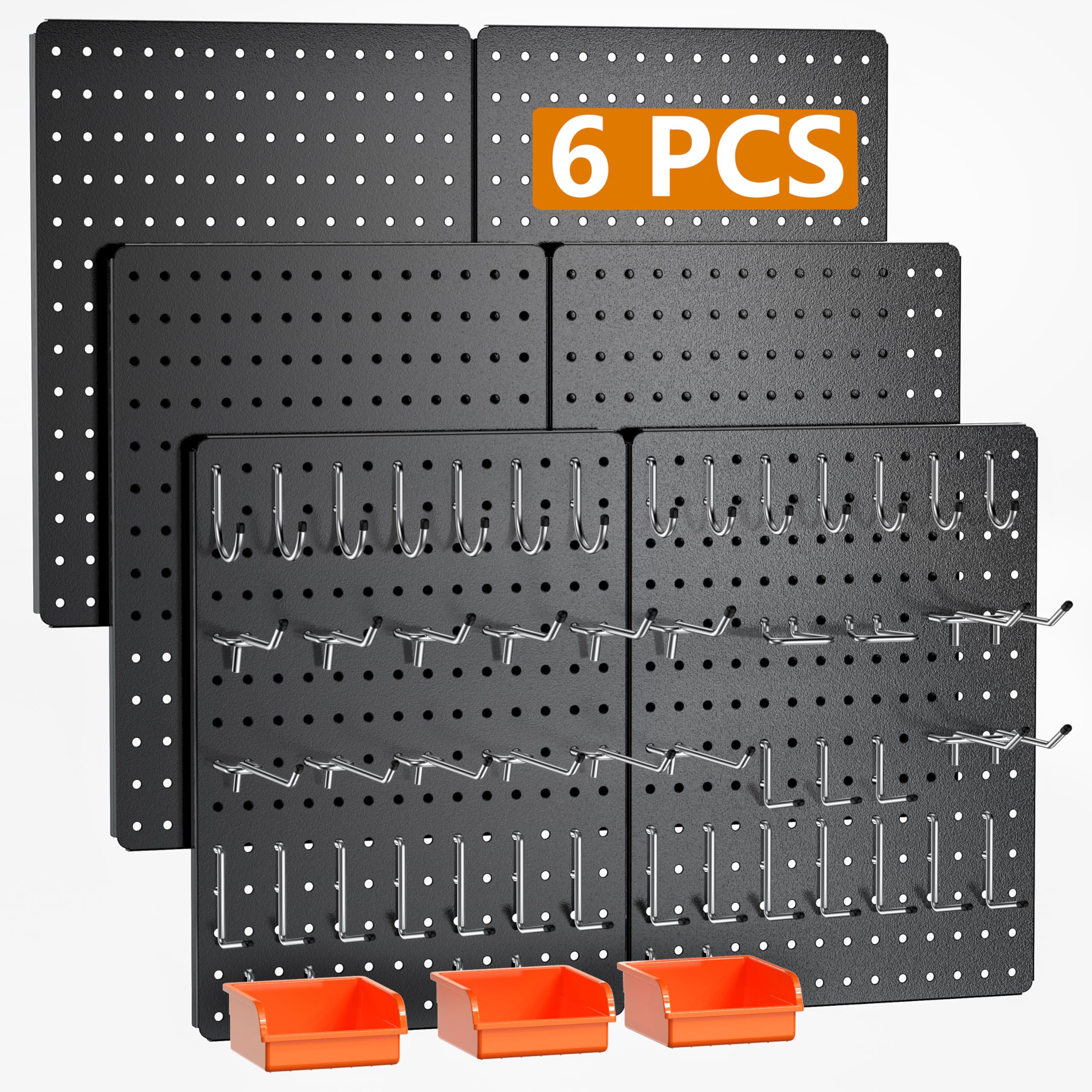 Peg Board, 110pcs Metal Pegboard Kit, Includes 4 Pack Black Peg Board Panels with Accessories and Hook Locks, Large Heavy Duty Peg Boards for Walls Home, Garage Tool Storage, Workbench