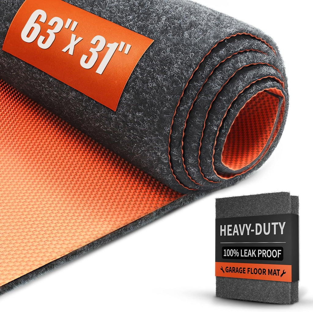 Heavy Duty Oil Spill Mat, Garage Floor Mat, 63" x 31" Waterproof Rubber Backing Oil Absorbent Pads, 1/5" Thick Reusable Under Auto Repair Mat for Garage Floor Surface Protection-Dark Gray