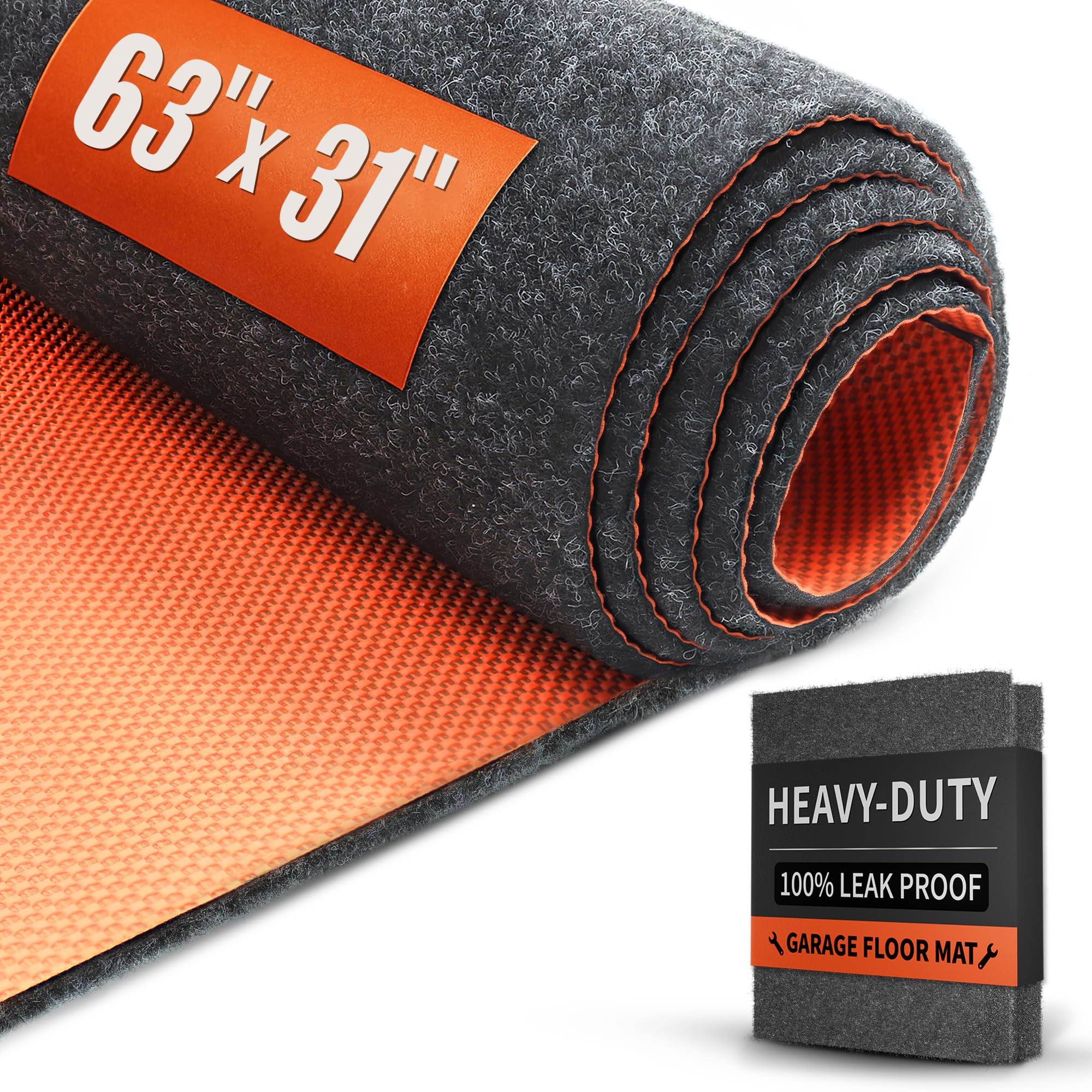Heavy Duty Oil Spill Mat, Garage Floor Mat, 63" x 31" Waterproof Rubber Backing Oil Absorbent Pads, 1/5" Thick Reusable Under Auto Repair Mat for Garage Floor Surface Protection-Dark Gray