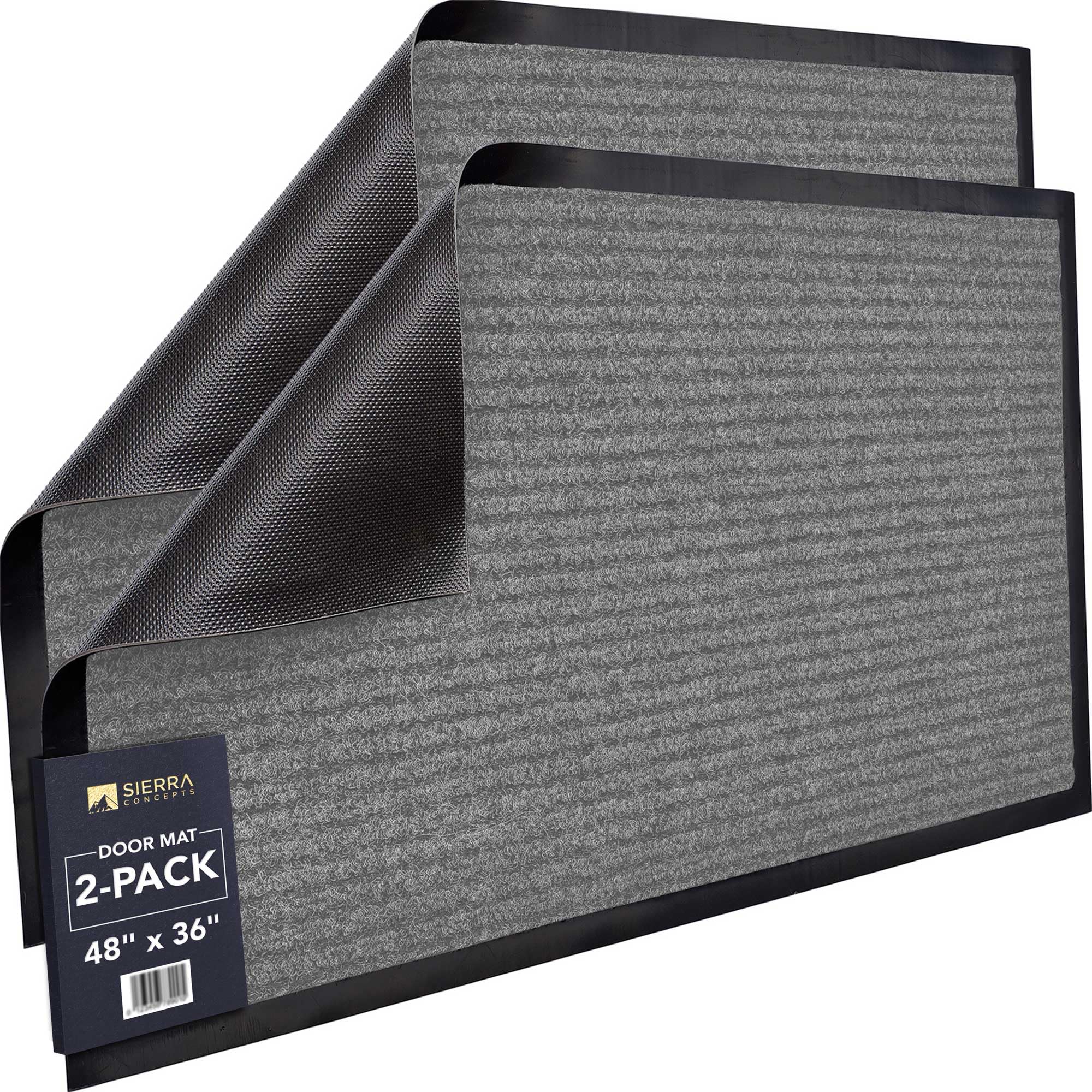 Sierra Concepts Front Door Mat Welcome Floor Mats - Entryway Indoor Outdoor Entrance Doormat, Patio, Porch, Muddy Shoe, Inside Outside Low Profile, 30x17 inches, 2-Pack Gray