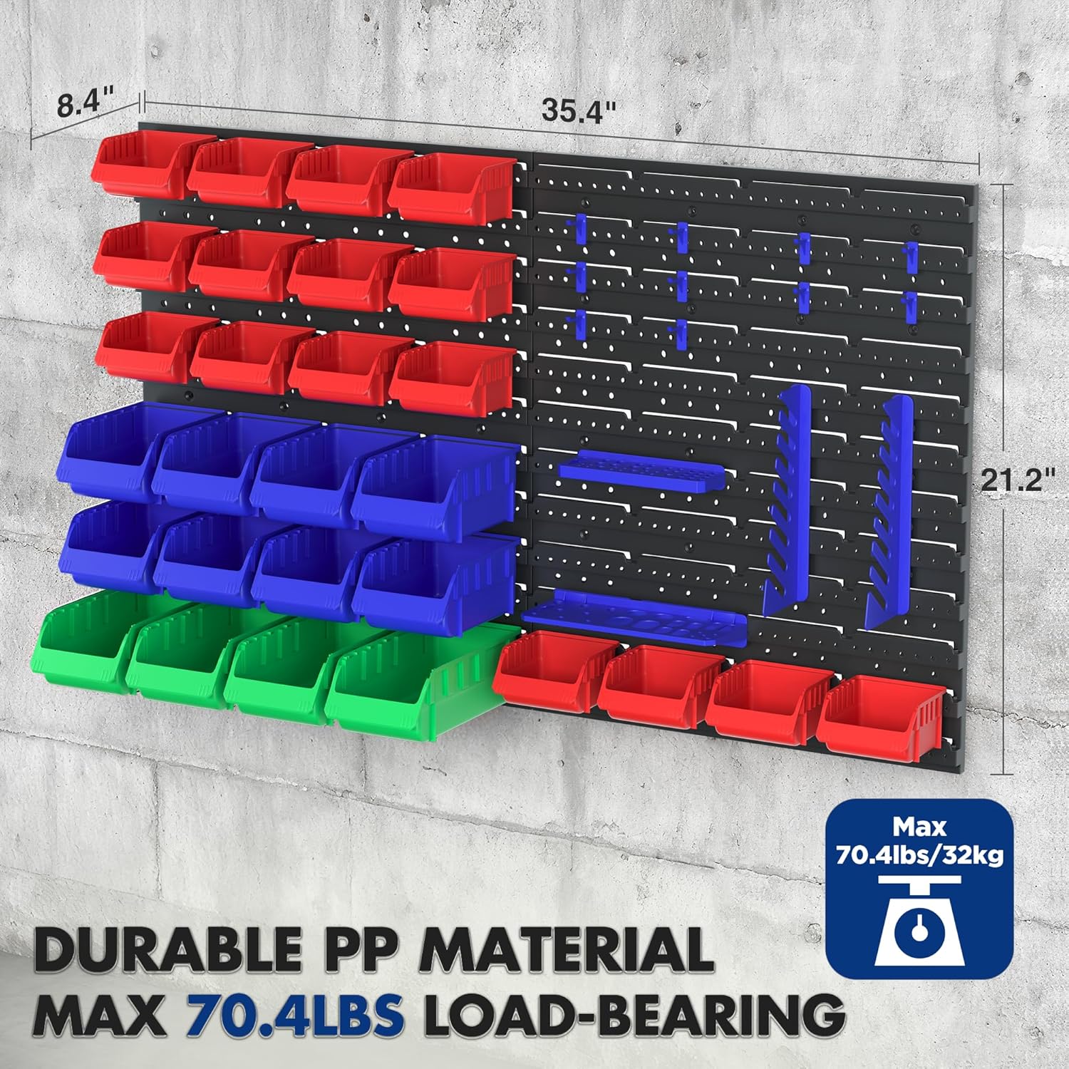 WORKPRO Pegboard Organizer Wall Mounted, 44PC Tool Storage Rack with Bins and Hooks, Peg Board Wall Organizer for Garage Organization, Workshop, Craft Room, Tool Wall Storage System