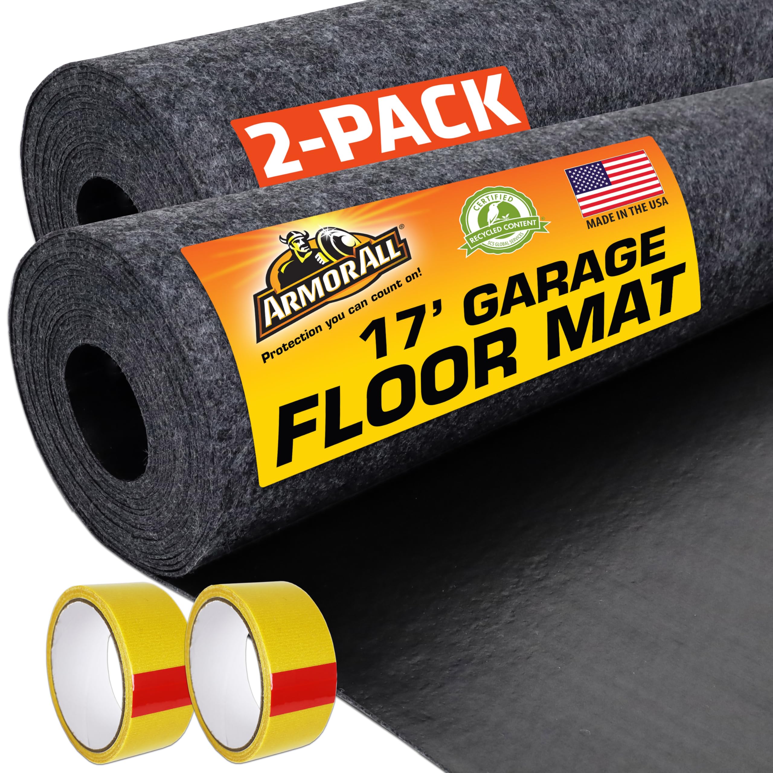 Armor All Garage Floor Mat (17' x 7'4"), Waterproof Garage Flooring, Absorbent, Premium Oil Spill Resistant Garage Pad, Durable, Protects Surfaces (Includes Double Sided Tape) (USA Made)